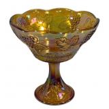 Amber Carnival Glass Grape Pattern Compote
