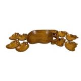 Wood Serving Bowl & 9 Smaller Bowls