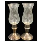 Pair Brass Base Hurricanes - 10.5" Tall