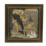 Framed Thai Silk Screen-Printed on Black Fabric
