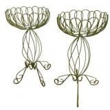Pair of Green Metal Wire Planters