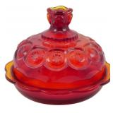 L.E. Smith Amberina Moon & Star Butter Dish