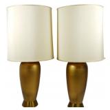 Pr Mid-Century Gold Ceramic Table Lamps 35.5"