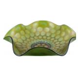 Fenton Emerald Green Coin Dot Carnival Bowl