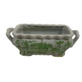 Green & White Transferware Ceramic Planter