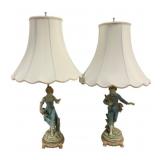 Pair Vintage Porcelain Figural Lamps