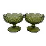 2 Fostoria Green Coin Glass Compotes