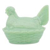 Jadeite Glass Hen on Nest Figure 5"x6"x4.5"