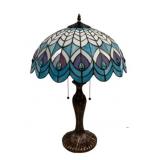 Tiffany Style Stained Glass Peacock Lamp 24"