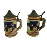 2 Vintage Beer Steins - 7" Tall