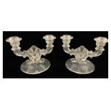 Pair Clear Glass Double Arm Candelabras