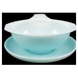 Pyrex Turquoise Sauce Boat w/ Plate