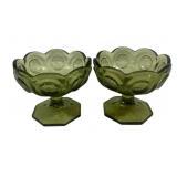 2 Fostoria Green Coin Glass Compotes