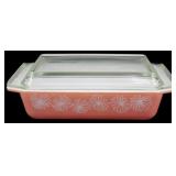 Vtg Pyrex Pink Daisy Casserole Dish w/ Lid