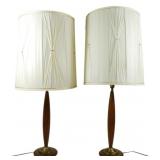 Mid Century Pr Walnut & Brass Table Lamps 36"