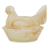 Pink Glass Hen on Nest Figure 5"x6"x4.5"