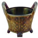 Vtg Northwood Carnival Glass Cobalt Basket