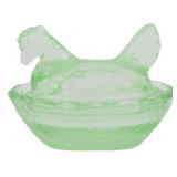 Green Glass Miniature Hen on Nest Figure