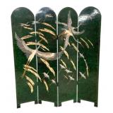 Asian Style 4-Panel Green Lacquer Screen