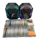 Lot of 200 Pokemon Cards w/ 2 Tins