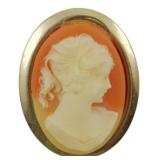 Vtg Carved Shell Cameo Brooch Gold Tone Frame
