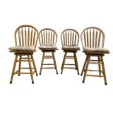 Set of 4 Oak Windsor Style Swivel Barstools