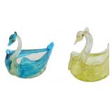 2 Vintage Murano Glass Swans 3"