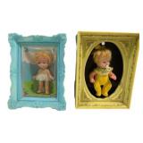 2 Vintage Picture Playmates Dolls in Frames