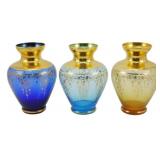 3 Vtg Venetian Art Glass Vases w/ Gold Trim