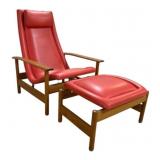 Scandinavian Teak Adjustable Lounge Chair & Stool
