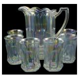 Westmoreland Clear Iridescent Paneled Pitcher Set