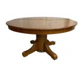 Vintage Oak Round Pedestal Base Table w/ Leaf