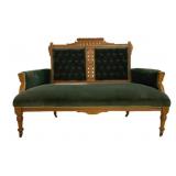 Victorian Eastlake Green Velvet Settee