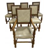 6 Carved Oak Armchairs w/ Nailhead Trim