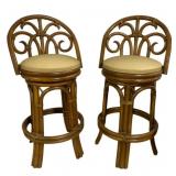 Pair of Mid Century Rattan Swivel Bar Stools