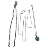 5 Silver Toned Necklaces and 2 Rings