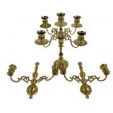 3 Brass Candelabras - 10 x 9, 11.5" Tall