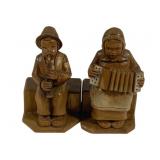2 Carved Wood Bookends - 5 x 3 x 3