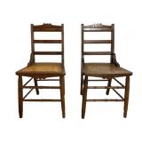 Pair Walnut Vintage Cane Seat Side Chairs