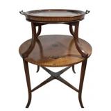 Satinwood 2 Tier Tea Table w/ Tray & Floral Design