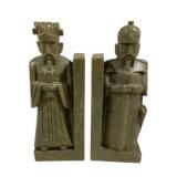 Vintage Asian Style Carved Soapstolne Bookends