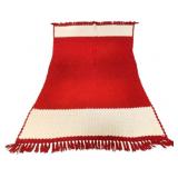 Vtg Red & White Crochet Afghan Blanket