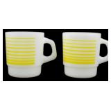 Pr Thermocrisa Yellow Stripe Milk Glass Mugs