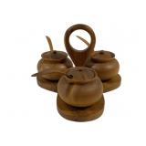 Vintage Wood Lazy Susan Condiment Serving Set