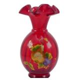 Fenton Ruby Art Glass Vase w/ Ruffled Rim 9"