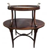 19th C English 2 Tier Tea Table w/ Tray
