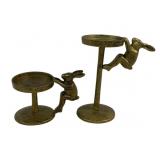 2 Metal Bunny Candleholders - 4", 8" Tall