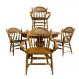 Vintage Dining Set Solid Oak Table w/ 4 Chairs