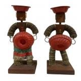 2 Mid Century Bottle Cap Folk Art Couple