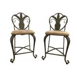 Pr Wrought Iron Pineapple Back Bar Stools